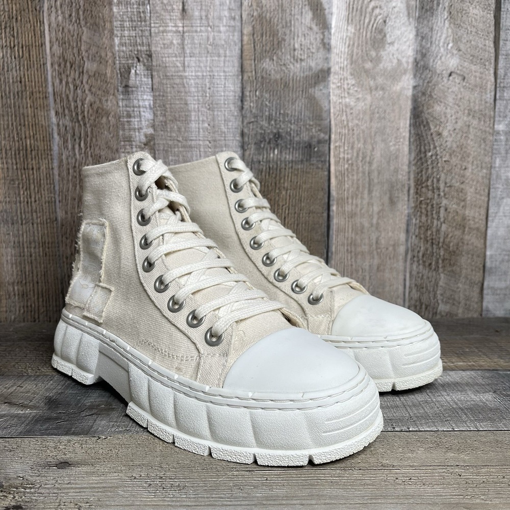 Womens Viron 1982 Recycled Ivory Canvas High Top Platform Sneakers Shoes Size 37